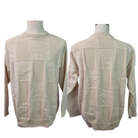 Brimwick USA Rib Knit Southwest Eagle Bighorn Ram Elk Cotton Vintage Sweater L - Picture 1 of 3